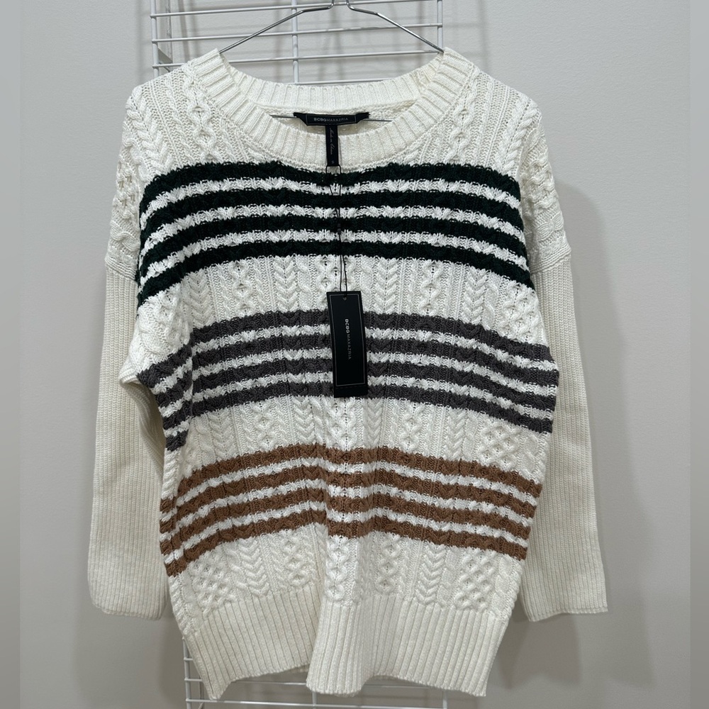 BCBG MAXAZRIA Striped Multi-colored Cable-knit Sweater